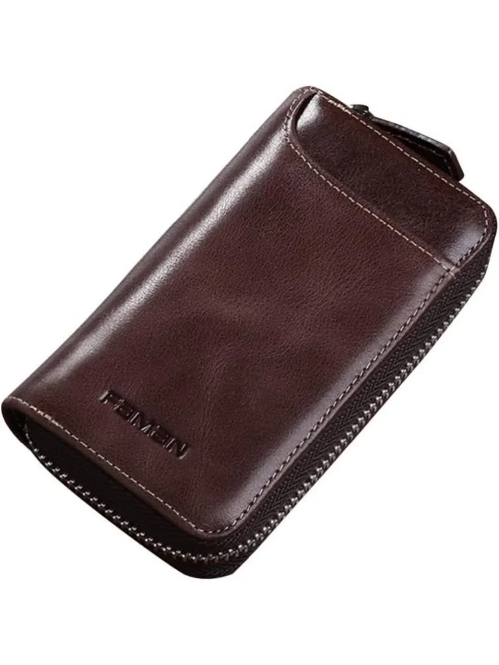 Stylish Genuine Leather Key Case & Card Holder Wallet with 6 Hooks for Men
